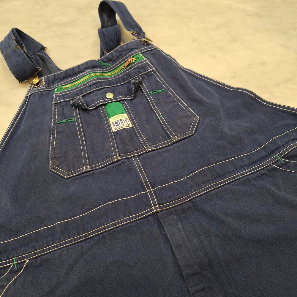 Liberty Y2K Overalls 42x29(Hem 23) Blue Cotton Canvas Bib Workwear AS IS Country